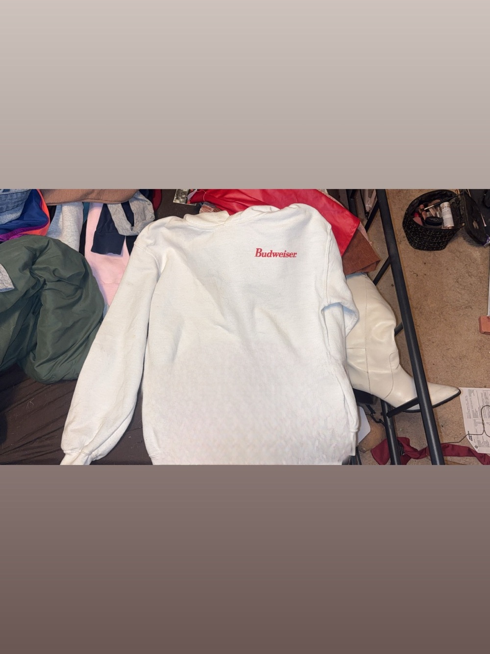 Budweiser White Crewneck Sweatshirt with Red Logo